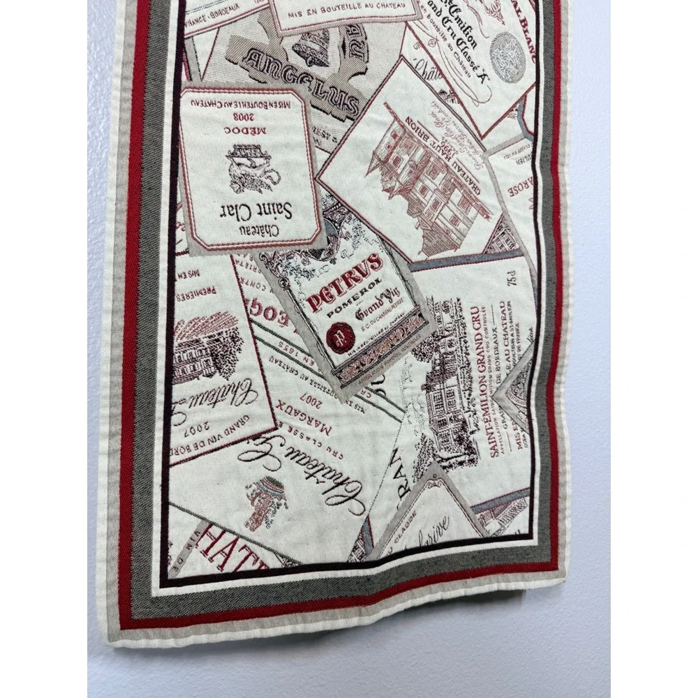 Made in France Table Runner Cream Wine Label Jacquard Woven French Decor Safeco